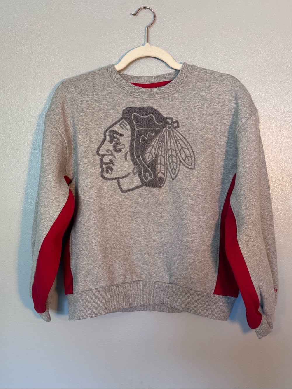 Chicago Blackhawks New Era Grey Crewneck Sweatshirt with Red Accents